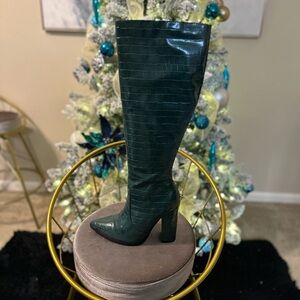 Fashion Nova Emerald Croc Heeled Boots